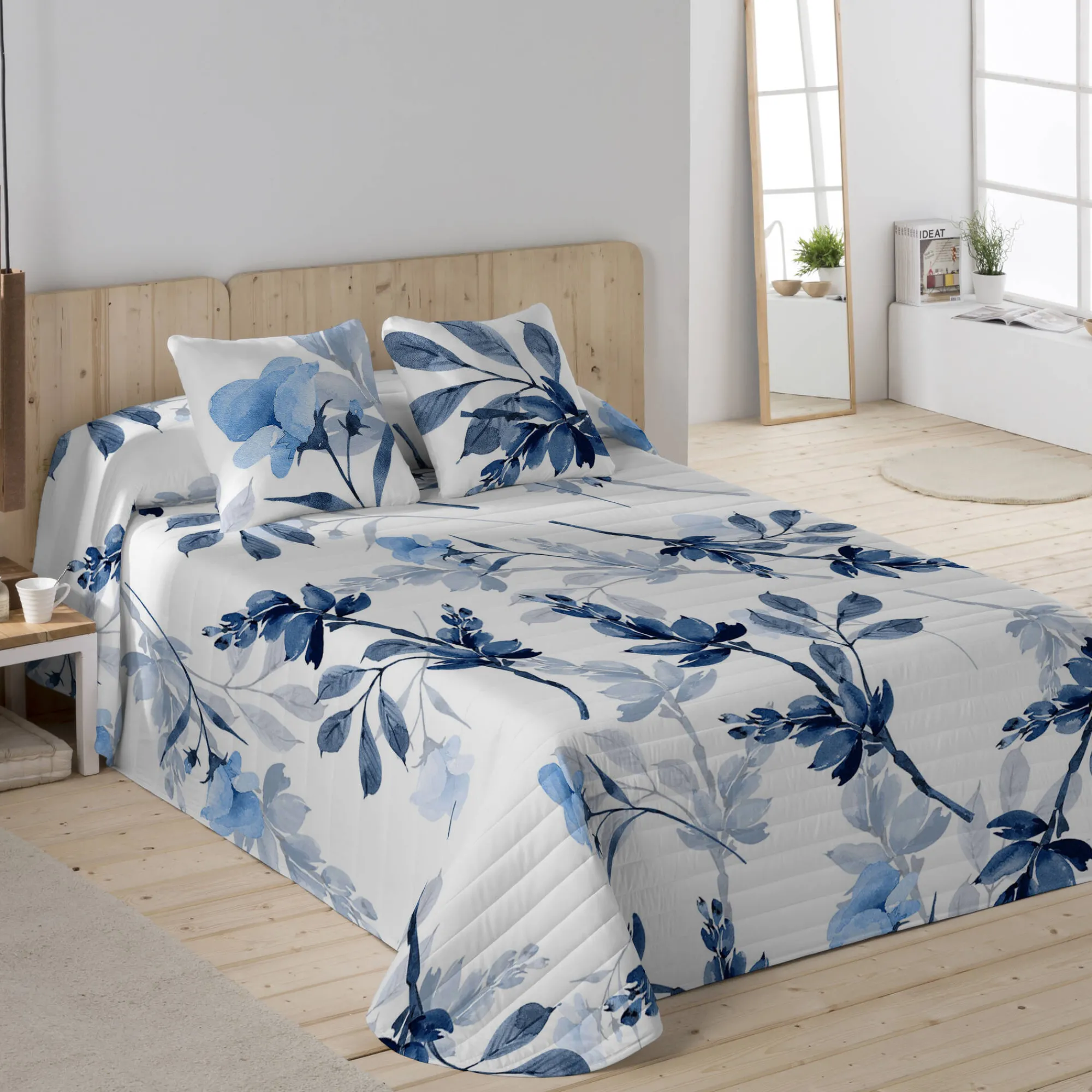 Deken En Bedsprei|Deken, Boutis En Bedsprei<Blancheporte Bedrukte, gematelasseerde bedsprei Korenblauw wit