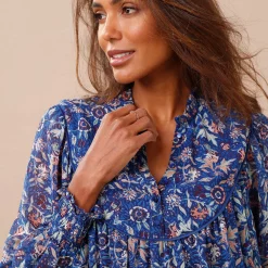 Jurk<Blancheporte Bedrukte jurk in voile blauw / groen