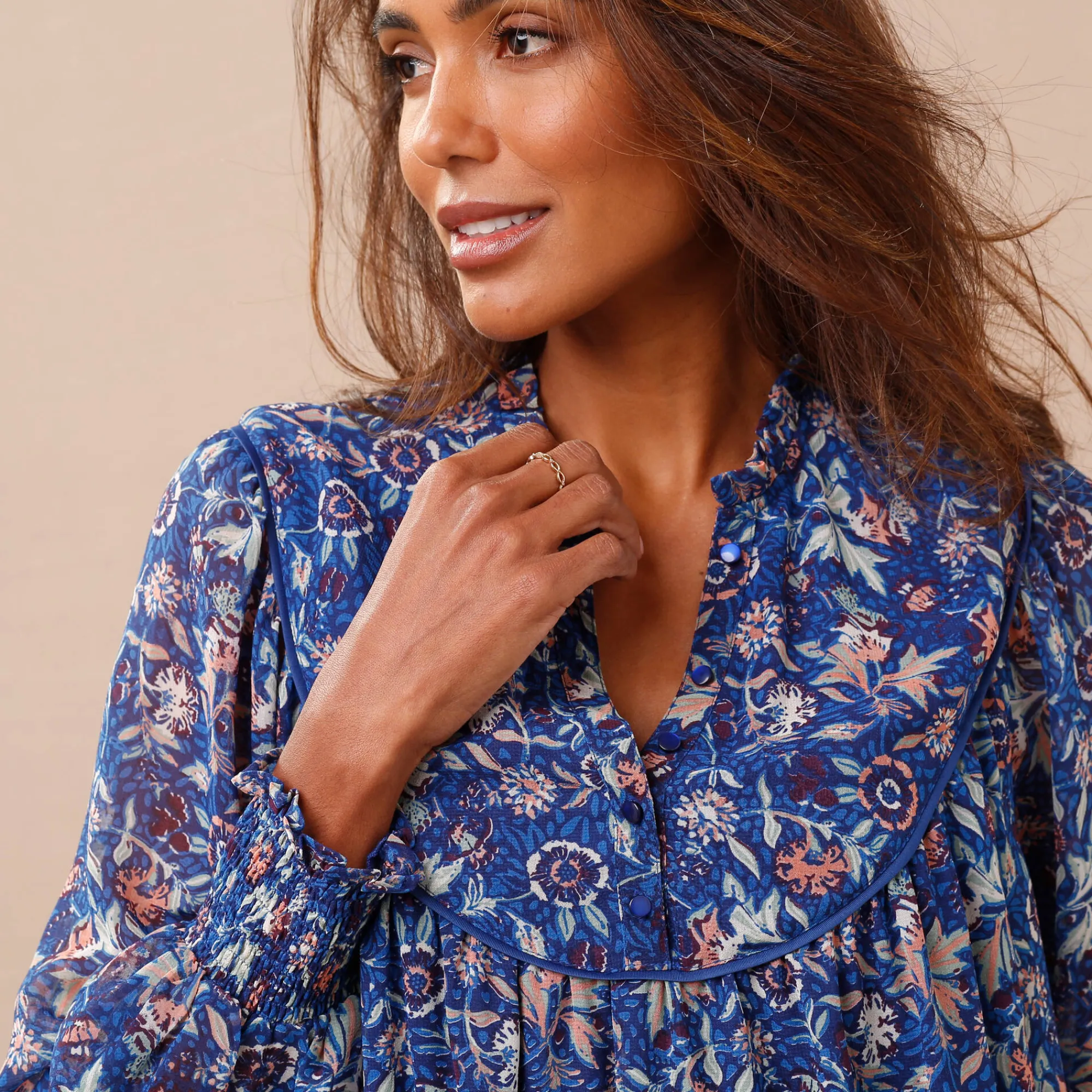 Jurk<Blancheporte Bedrukte jurk in voile blauw / groen