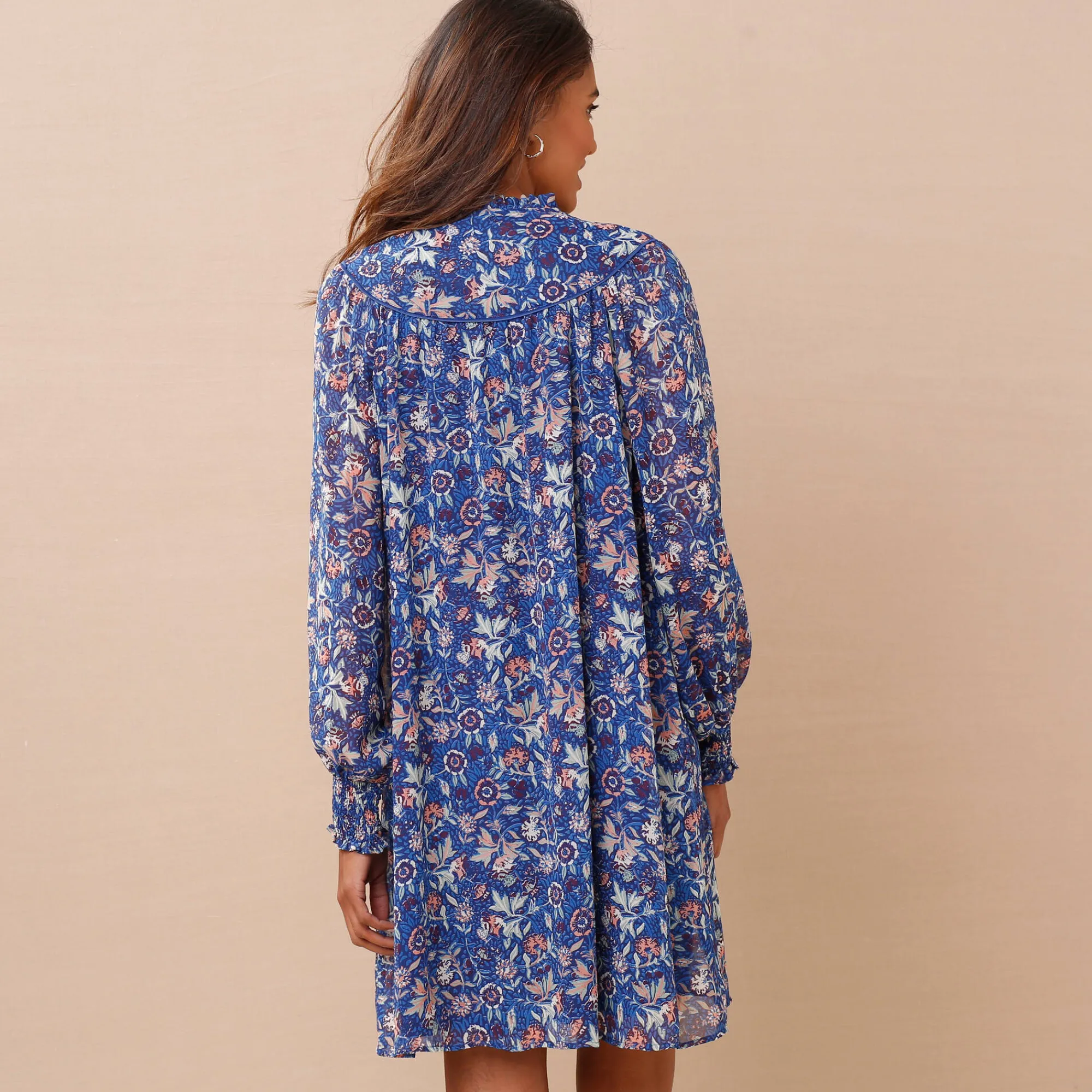 Jurk<Blancheporte Bedrukte jurk in voile blauw / groen