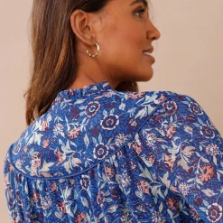 Jurk<Blancheporte Bedrukte jurk in voile blauw / groen