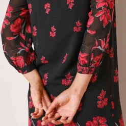 Feestoutfits Dames|Jurk<Blancheporte Bedrukte jurk in voile, 3/4-mouwen zwart / rood