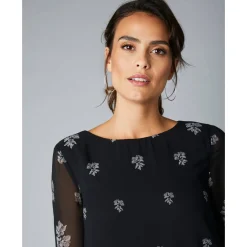 Feestoutfits Dames|Jurk<Blancheporte Bedrukte jurk in voile, 3/4-mouwen zwart / grijs