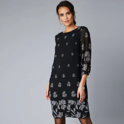 Feestoutfits Dames|Jurk<Blancheporte Bedrukte jurk in voile, 3/4-mouwen zwart / grijs