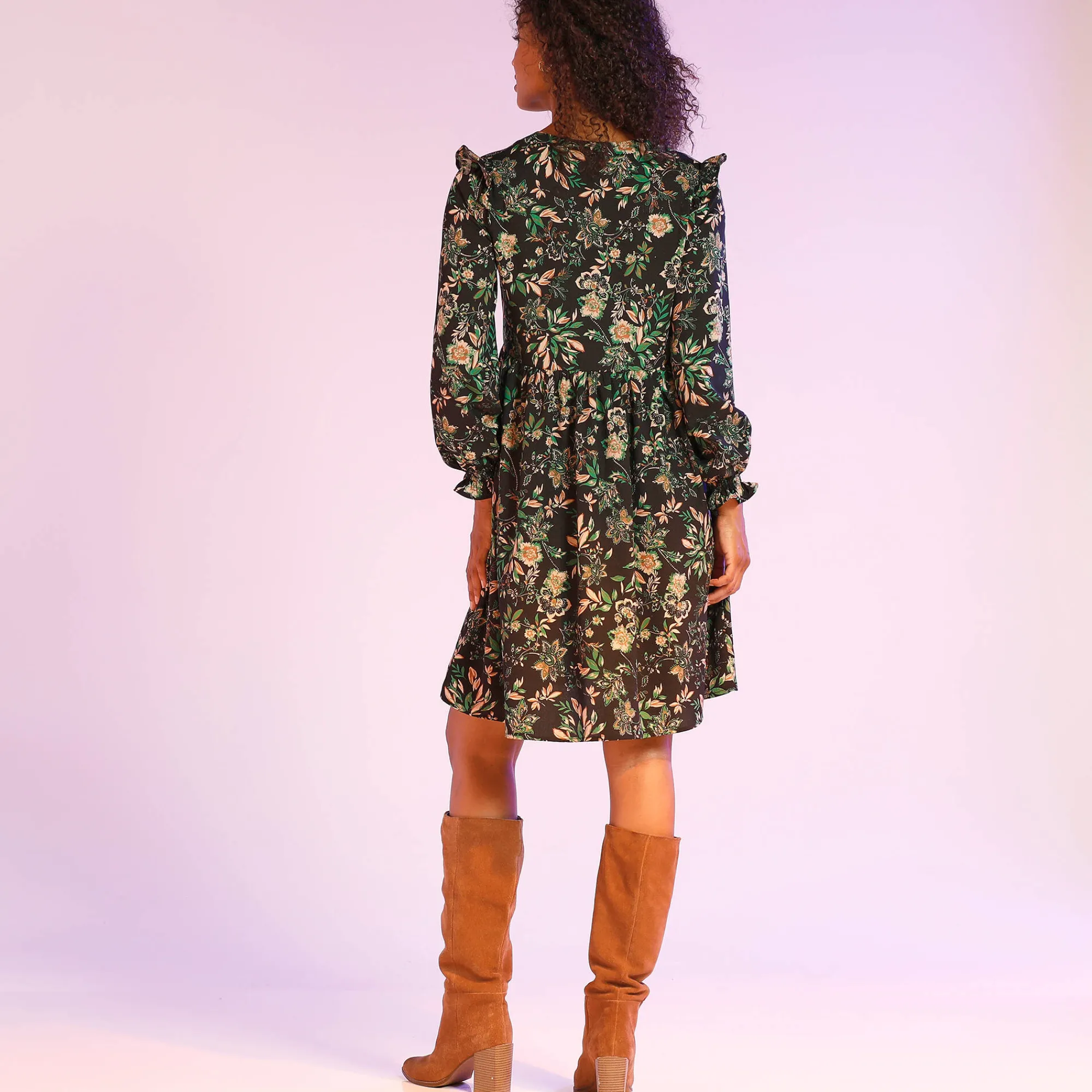 Jurk<Blancheporte Bedrukte jurk met baan onder de cups, gerecycleerd polyester(1) zwart / groen