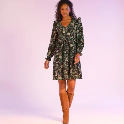 Jurk<Blancheporte Bedrukte jurk met baan onder de cups, gerecycleerd polyester(1) zwart / groen