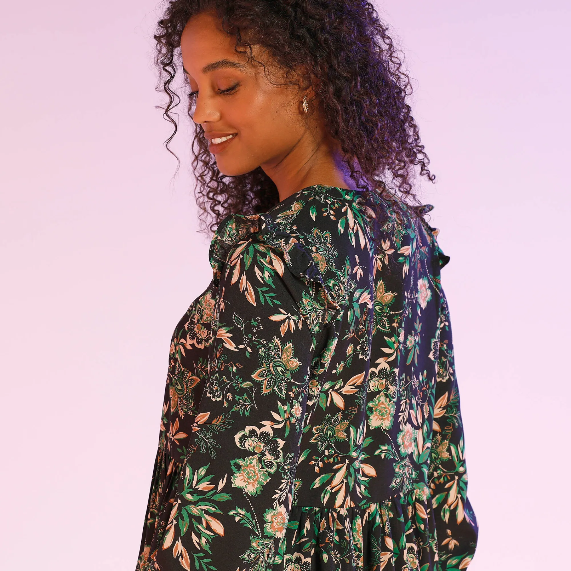 Jurk<Blancheporte Bedrukte jurk met baan onder de cups, gerecycleerd polyester(1) zwart / groen