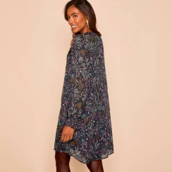 Feestoutfits Dames|Jurk<Blancheporte Bedrukte jurk met plooitjes marine / violine