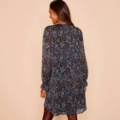 Feestoutfits Dames|Jurk<Blancheporte Bedrukte jurk met plooitjes marine / violine