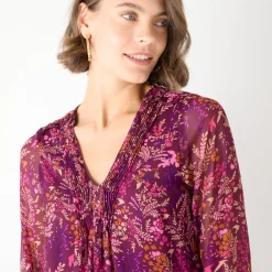 Feestoutfits Dames|Jurk<Blancheporte Bedrukte jurk met plooitjes pruim / roze