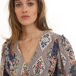 Jurk<Blancheporte Bedrukte jurk met ruime mouwen blauw / pruim