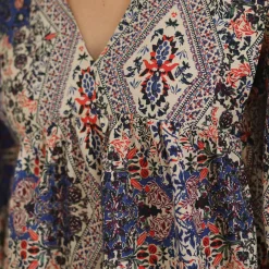 Jurk<Blancheporte Bedrukte jurk met ruime mouwen blauw / pruim
