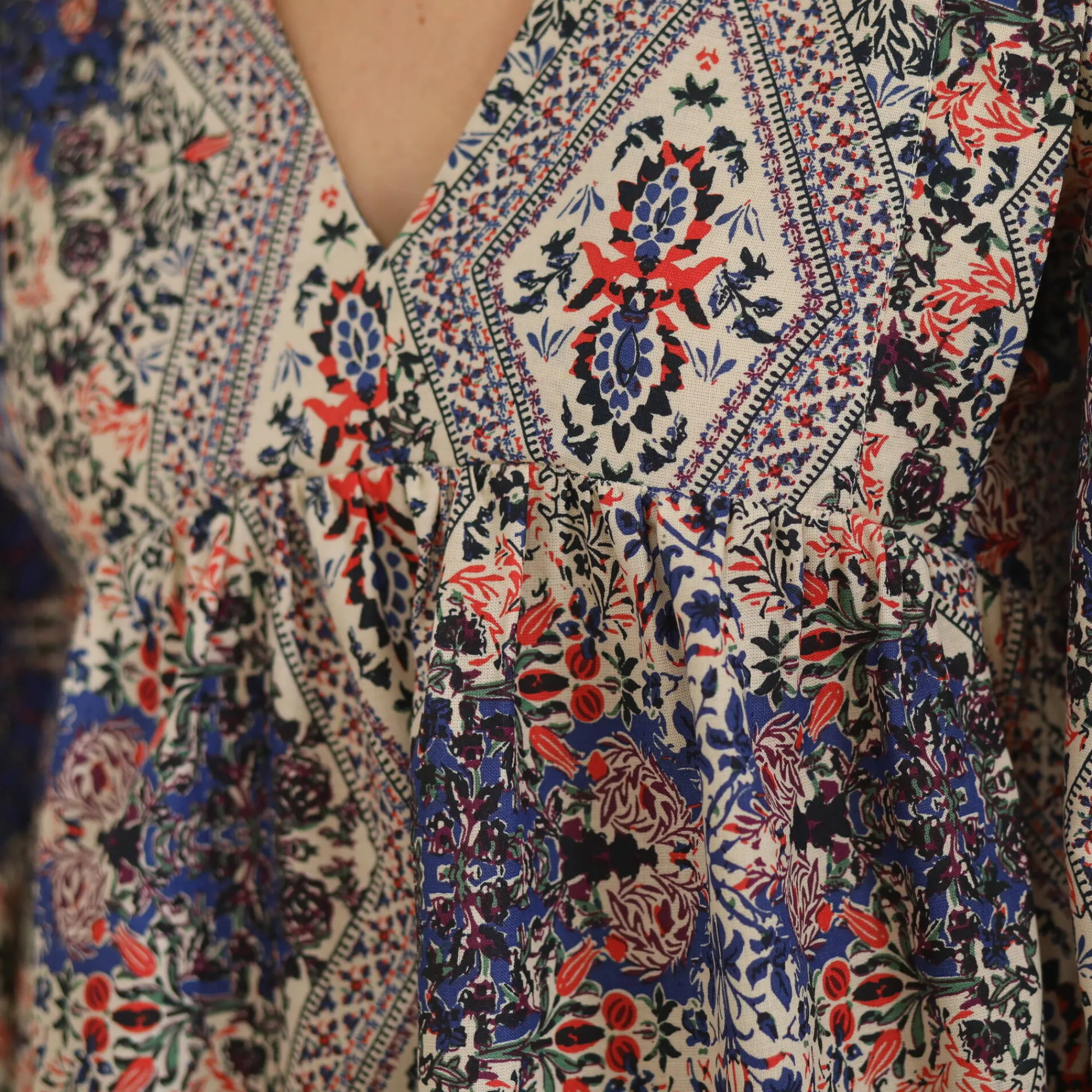 Jurk<Blancheporte Bedrukte jurk met ruime mouwen blauw / pruim