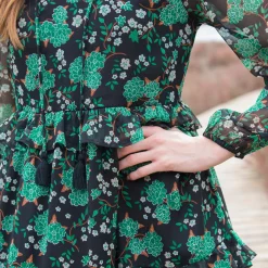 Jurk<Blancheporte Bedrukte jurk met stroken zwart / groen