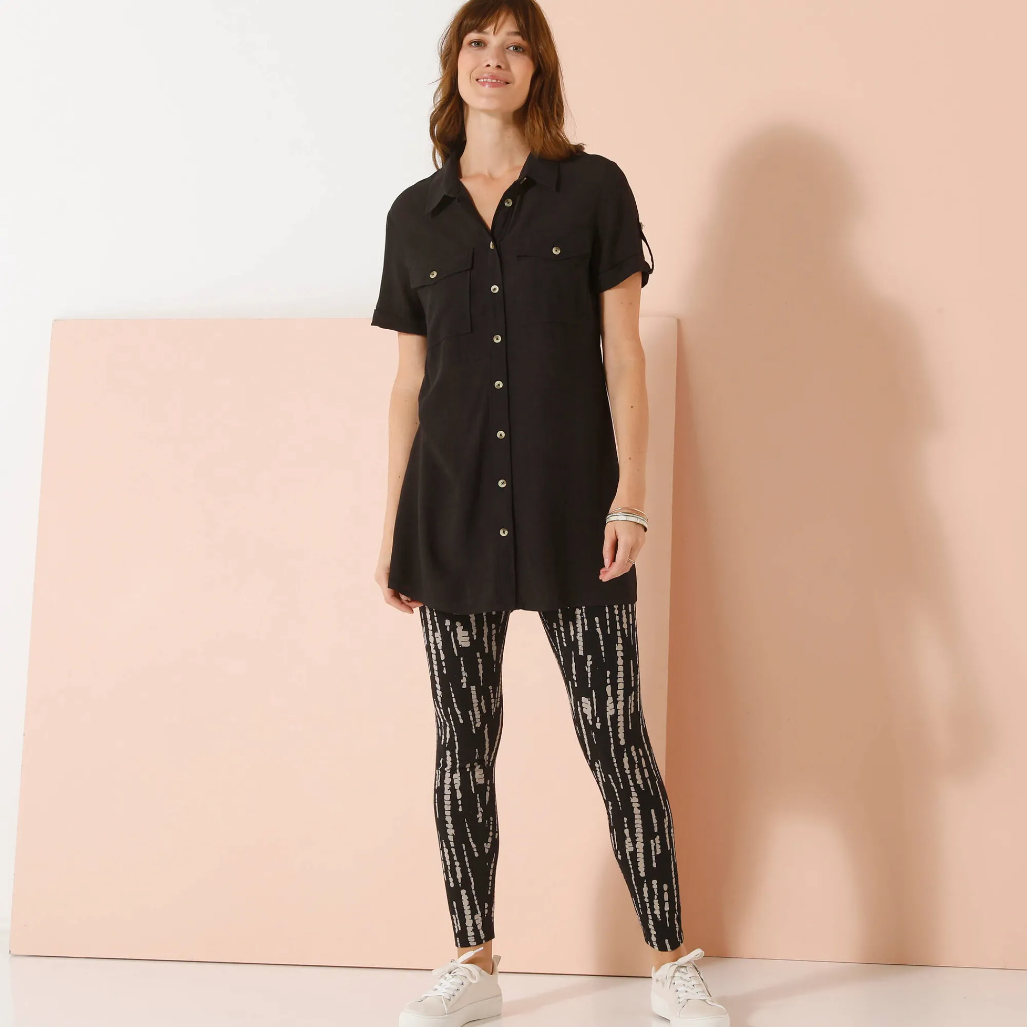 Legging<Blancheporte Bedrukte legging, elastische taille zwart / beige