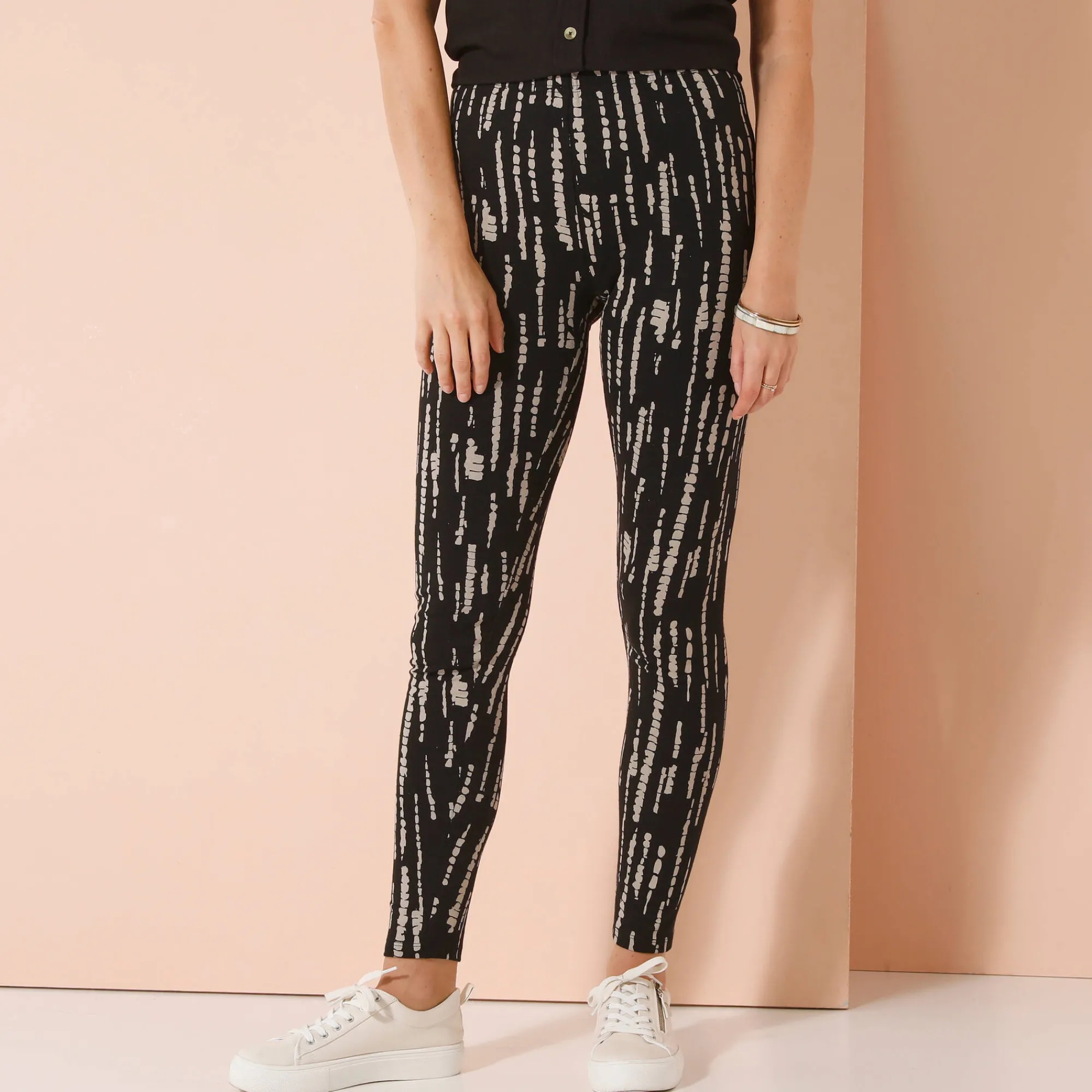 Legging<Blancheporte Bedrukte legging, elastische taille zwart / beige