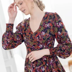 Jurk<Blancheporte Bedrukte midi-jurk, soepele viscose marine / paprika