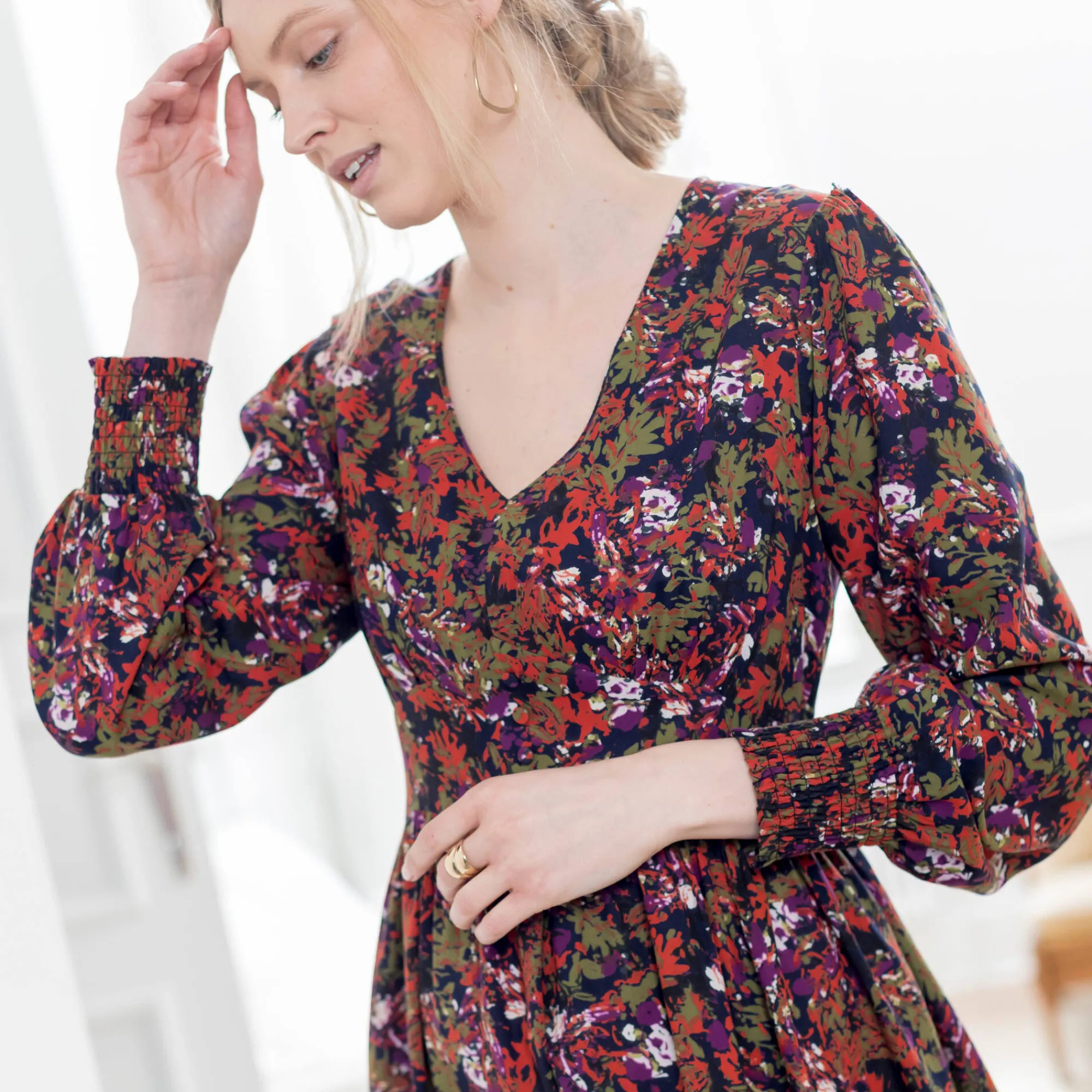 Jurk<Blancheporte Bedrukte midi-jurk, soepele viscose marine / paprika