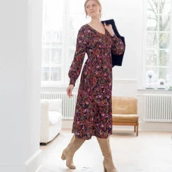 Jurk<Blancheporte Bedrukte midi-jurk, soepele viscose marine / paprika