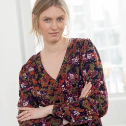 Jurk<Blancheporte Bedrukte midi-jurk, soepele viscose marine / paprika
