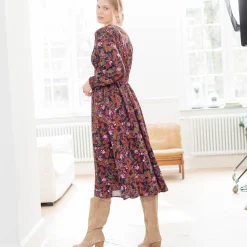 Jurk<Blancheporte Bedrukte midi-jurk, soepele viscose marine / paprika