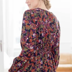 Jurk<Blancheporte Bedrukte midi-jurk, soepele viscose marine / paprika