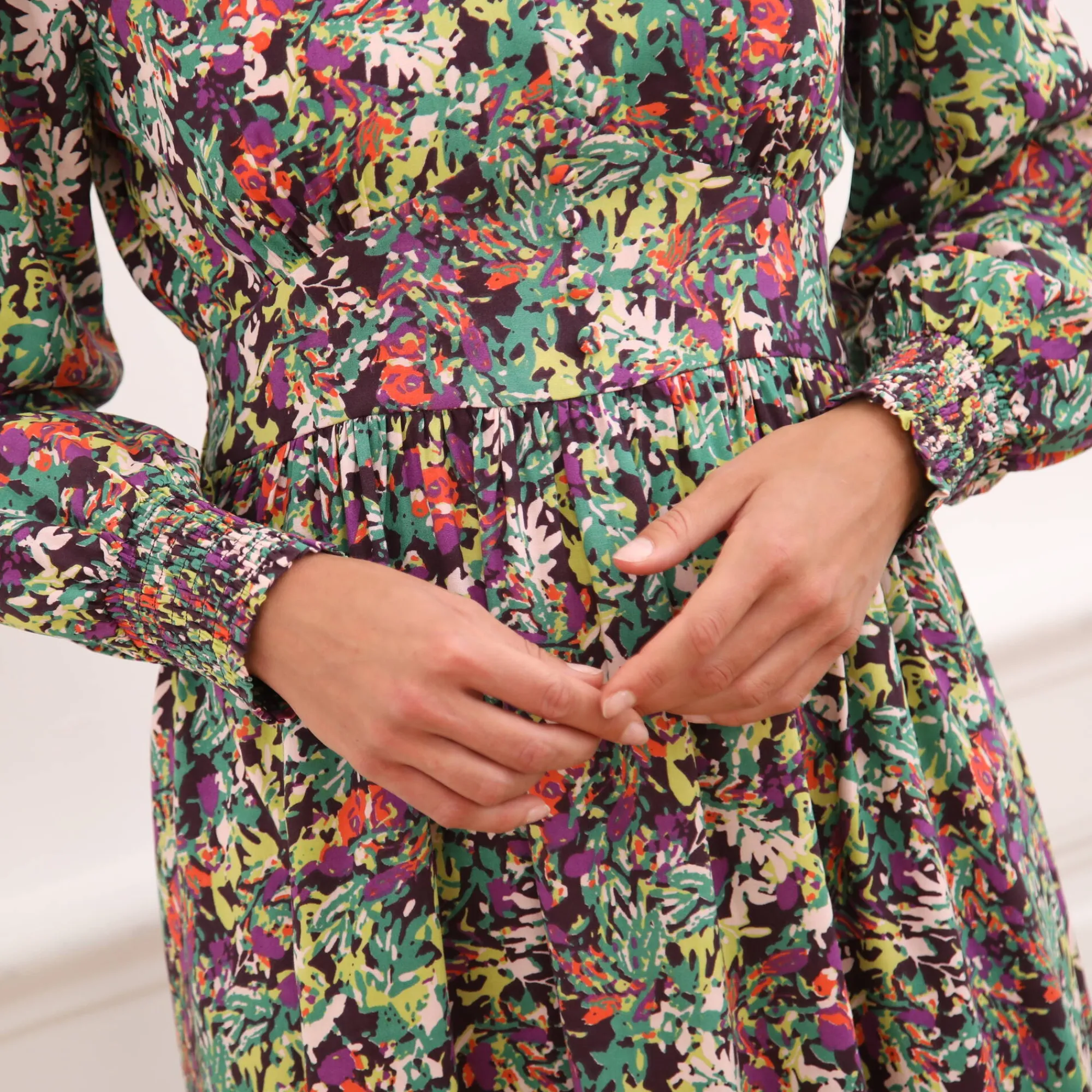 Jurk<Blancheporte Bedrukte midi-jurk, soepele viscose groen / violine
