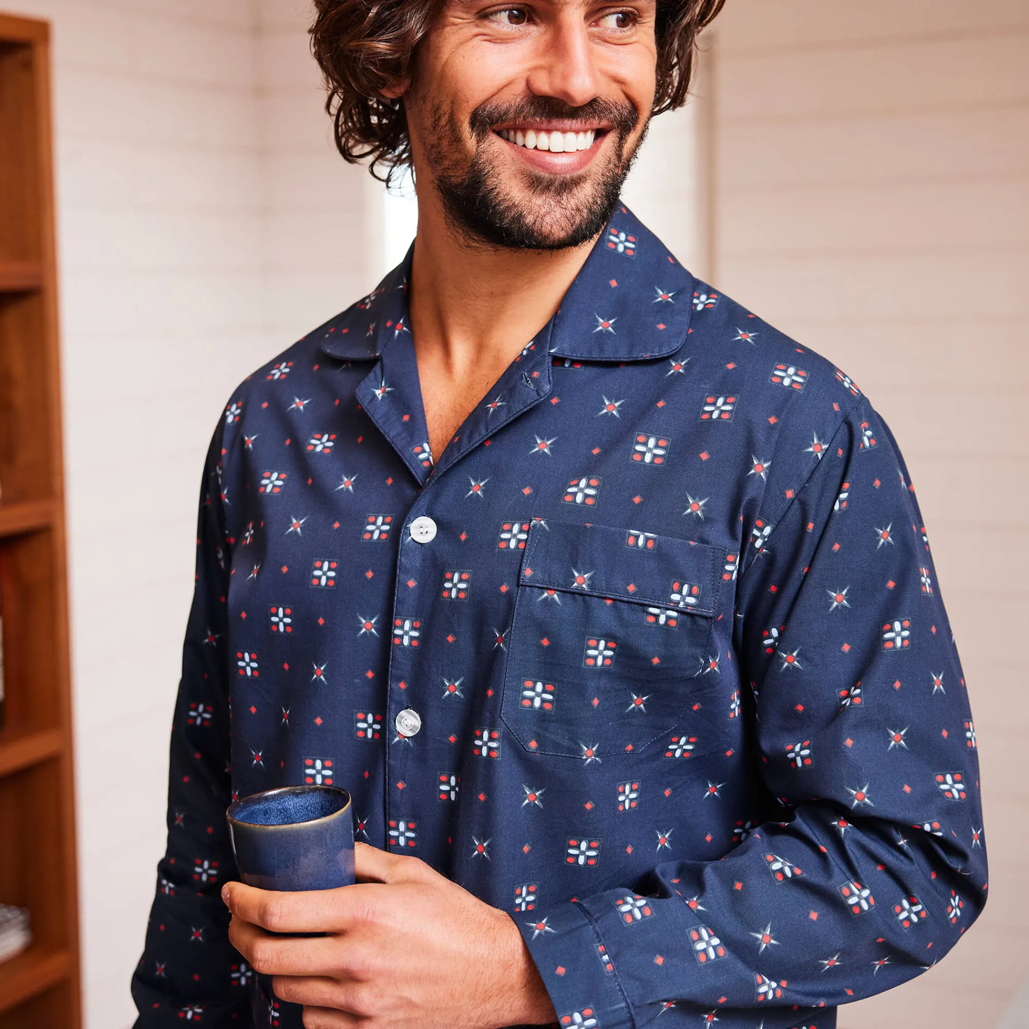 Pyjama En Kamerjas<Blancheporte Bedrukte pyjama in popeline van polyester/katoen marine