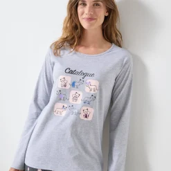 Pyjama<Blancheporte Bedrukte pyjama met bijpassend tasje chiné grijs