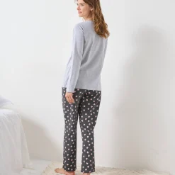 Pyjama<Blancheporte Bedrukte pyjama met bijpassend tasje chiné grijs