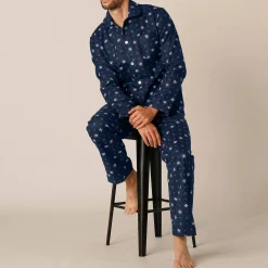 Pyjama En Kamerjas<Blancheporte Bedrukte pyjama met knopen, in flanel marine