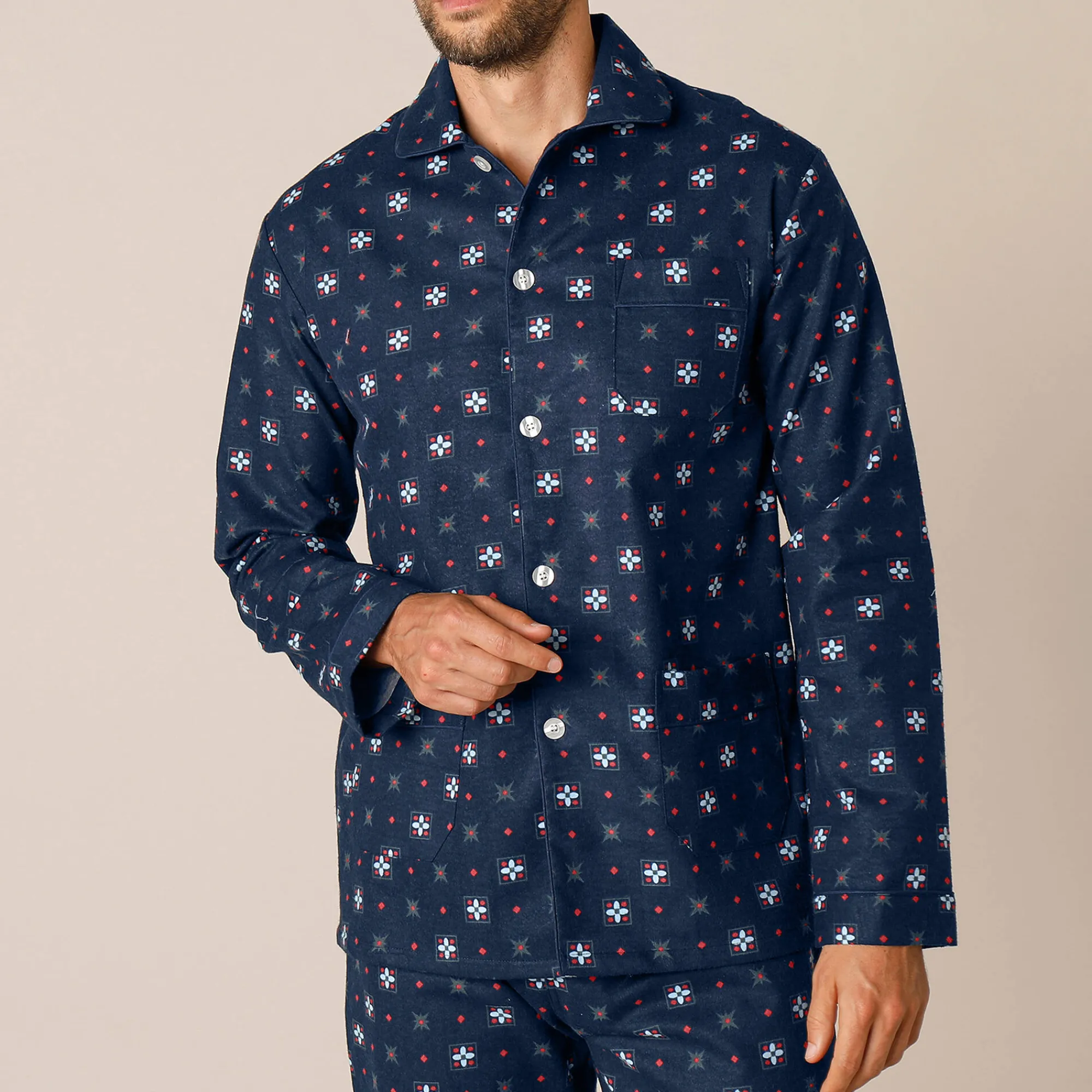 Pyjama En Kamerjas<Blancheporte Bedrukte pyjama met knopen, in flanel marine