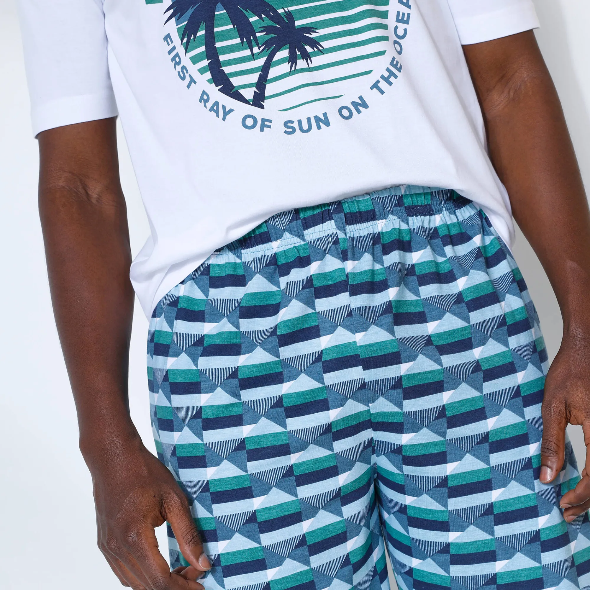 Pyjama En Kamerjas<Blancheporte Bedrukte pyjamashort in katoen blauw / groen