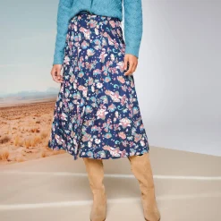 Rok<Blancheporte Bedrukte rok met knopen nachtblauw / roze