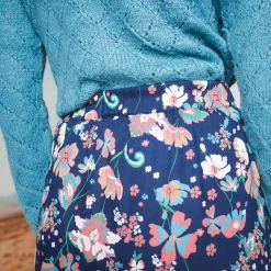 Rok<Blancheporte Bedrukte rok met knopen nachtblauw / roze