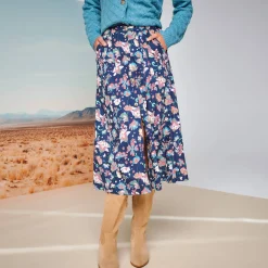 Rok<Blancheporte Bedrukte rok met knopen nachtblauw / roze