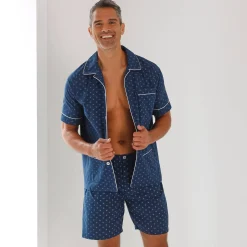 Pyjama En Kamerjas<Blancheporte Bedrukte shortama in popeline marine