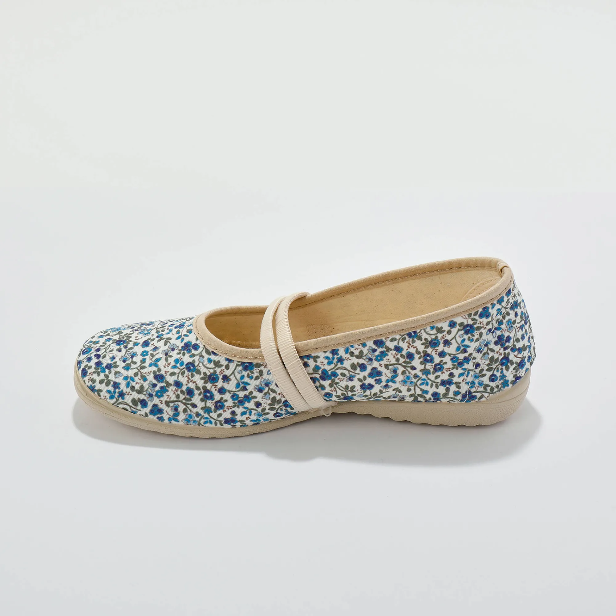 Sloffen|Sloffen<Blancheporte Bedrukte sloffen met riempjes blauw