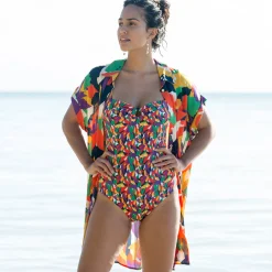 Jurk<Blancheporte Bedrukte strandjurk, crepon veelkleurig