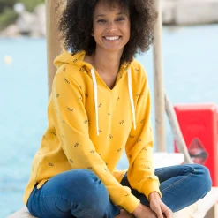Trui En Vest<Blancheporte Bedrukte sweater met kap in molton kerrie