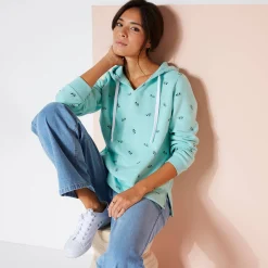 Trui En Vest<Blancheporte Bedrukte sweater met kap in molton celadon