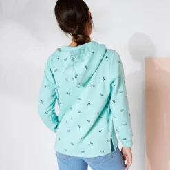Trui En Vest<Blancheporte Bedrukte sweater met kap in molton celadon