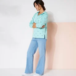 Trui En Vest<Blancheporte Bedrukte sweater met kap in molton celadon