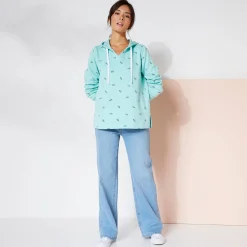 Trui En Vest<Blancheporte Bedrukte sweater met kap in molton celadon