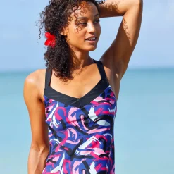 Badmode|Badmode<Blancheporte Bedrukte tankini met gekruiste rug Lohena, voorgevormde cups blauw / roze
