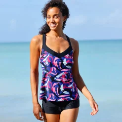 Badmode|Badmode<Blancheporte Bedrukte tankini met gekruiste rug Lohena, voorgevormde cups blauw / roze