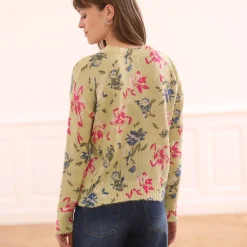 Trui En Vest<Blancheporte Bedrukte trui met ronde hals groen / roze