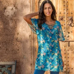 Bloes En Tuniek<Blancheporte Bedrukte tuniek in voile turkooisblauw