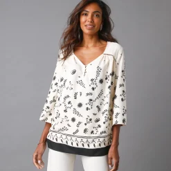 Bloes En Tuniek<Blancheporte Bedrukte tuniek met 3/4-mouwen ecru / zwart