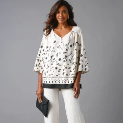 Bloes En Tuniek<Blancheporte Bedrukte tuniek met 3/4-mouwen ecru / zwart